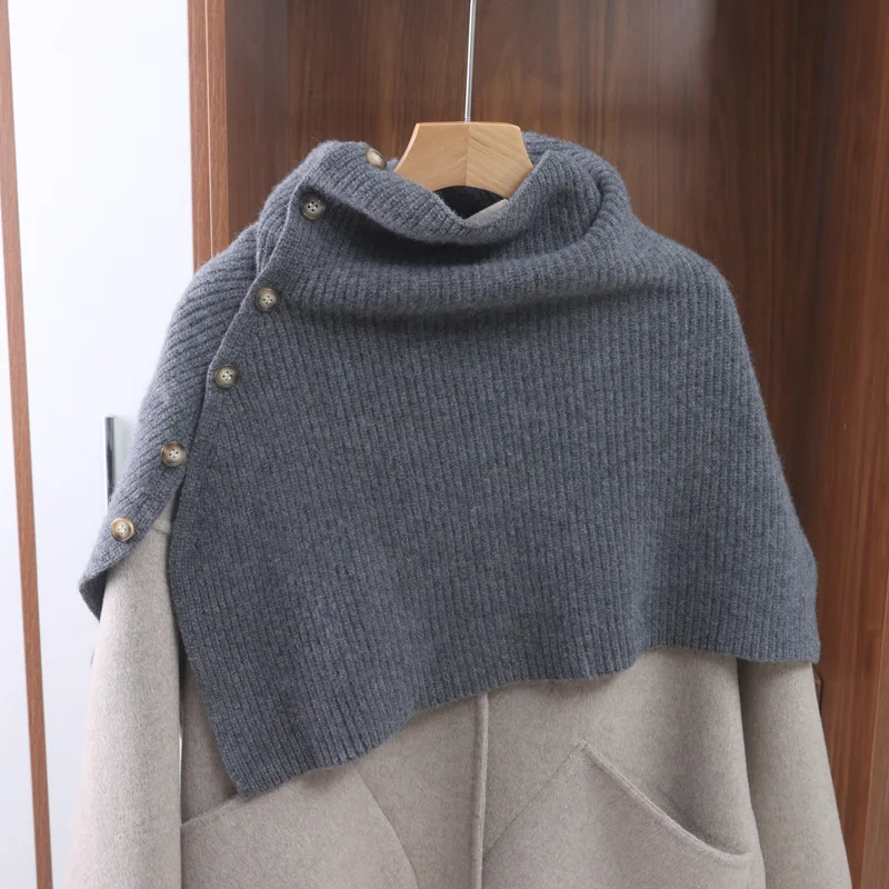 Autumn and winter Australian wool knitted buckle shawl cape warm outer cover