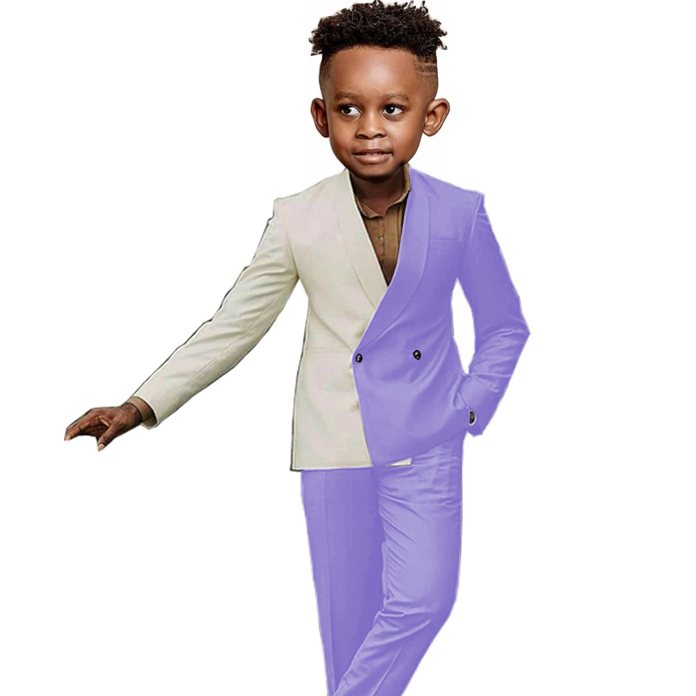 Fashion Style Boys Suit 2 Pieces Jacket Pants Wedding Tuxedo Double Breasted Child Party Blazer for Kids