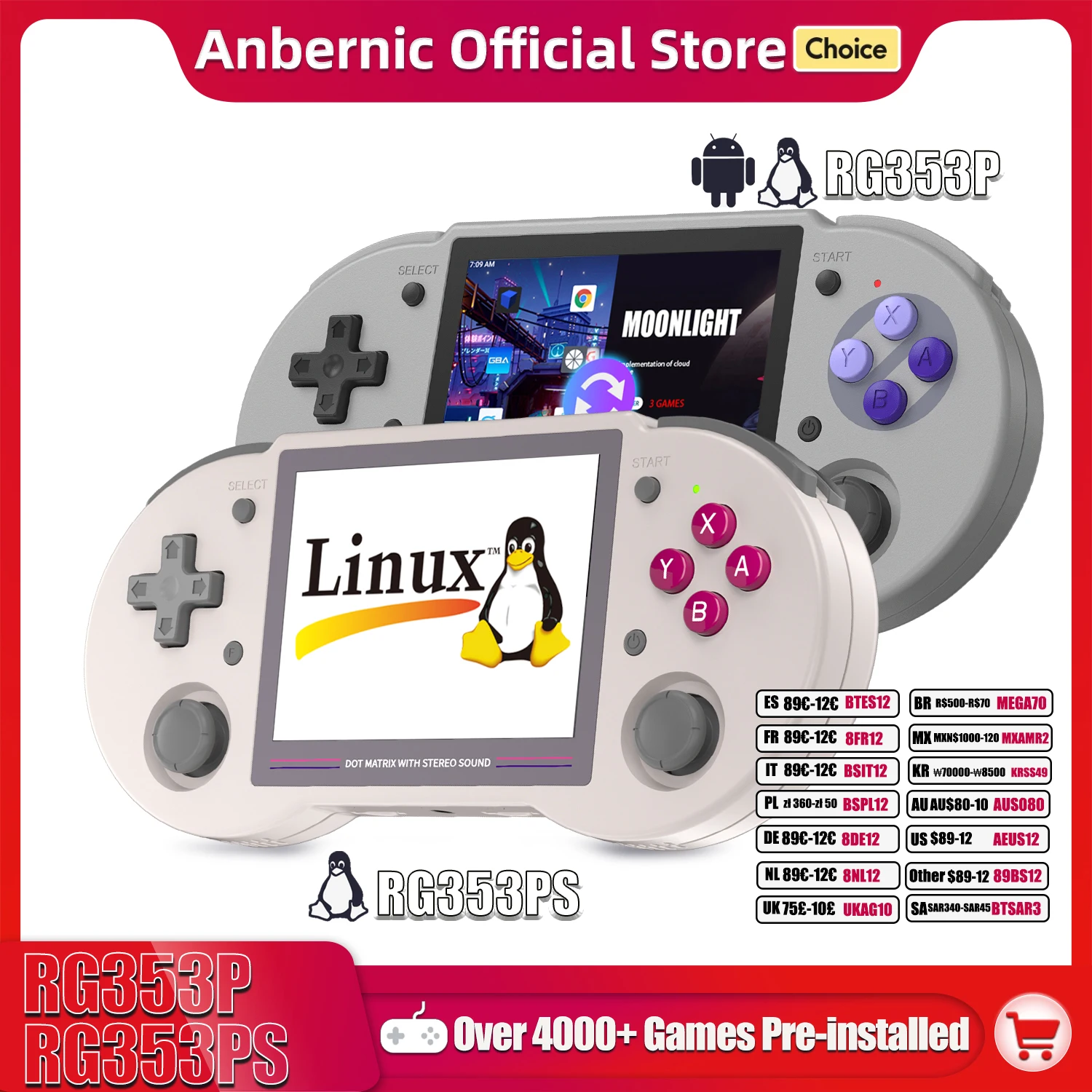 ANBERNIC RG353PS RG353P 64 Bit Handheld Game Console Linux System 3.5-inch IPS Screen Retro Game Player HDMI-compatible 3500 mAh