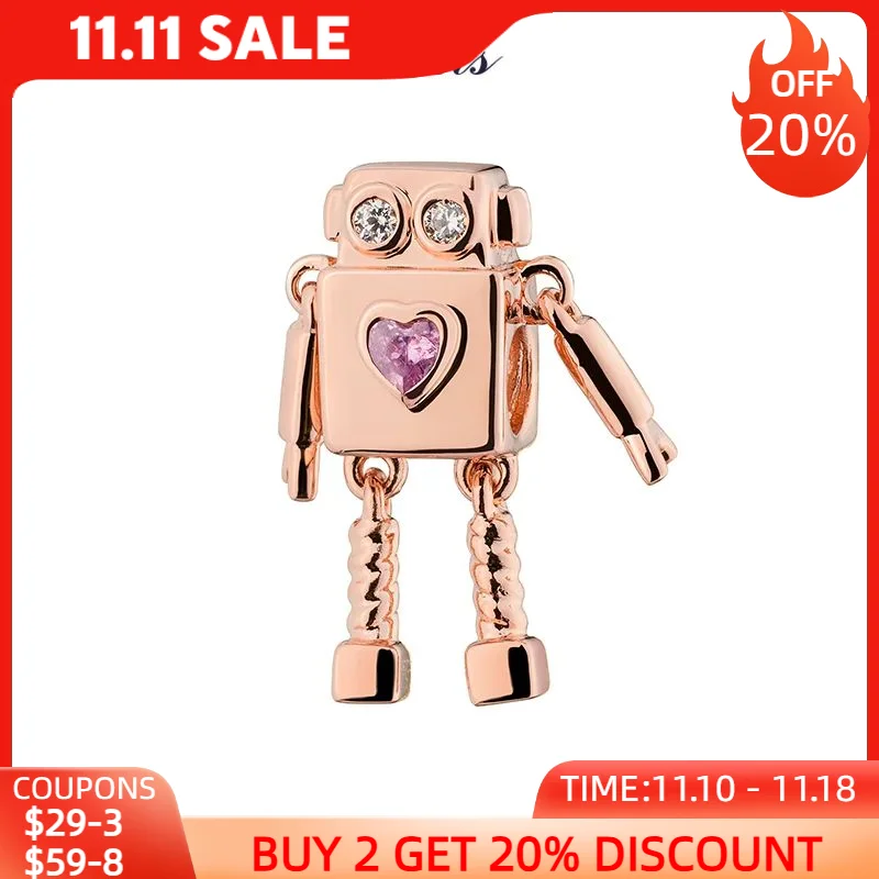 ATHENAIE Silver Sparkling CZ Cute Alien Robot Heart Charms Beads for Bracelet Bangle Rose Gold