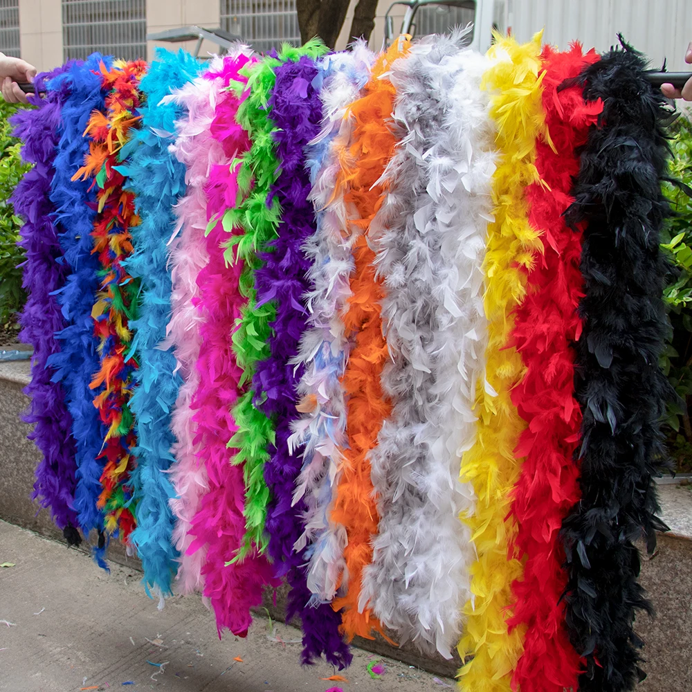 Boa de plumas de pavo de 2M, 38g-90g, plumas de marabú, Boa, colores teñidos para bufanda de boda, chal, decoración, manualidades DIY, accesorios de disfraz