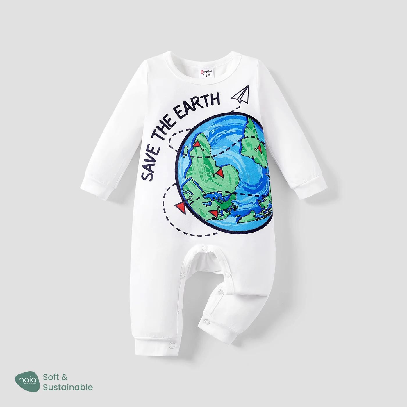 

PatPat Baby Boy/Girl Naia Environmental themes Earth Print Long Sleeve Jumpsuit