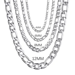 Collar de cadena para hombre y mujer, de Plata de Ley 925, 4MM/6MM/8MM/12MM, 16-30 pulgadas, joyería de moda, collar de alta gama