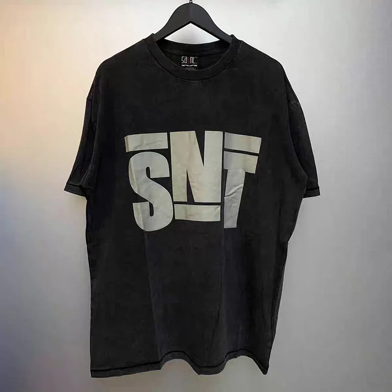 

Saint T-shirt Chaopai Wash Vintage High Street Fashion Letter Printing Loose Casual Men Woman New Tops Tee