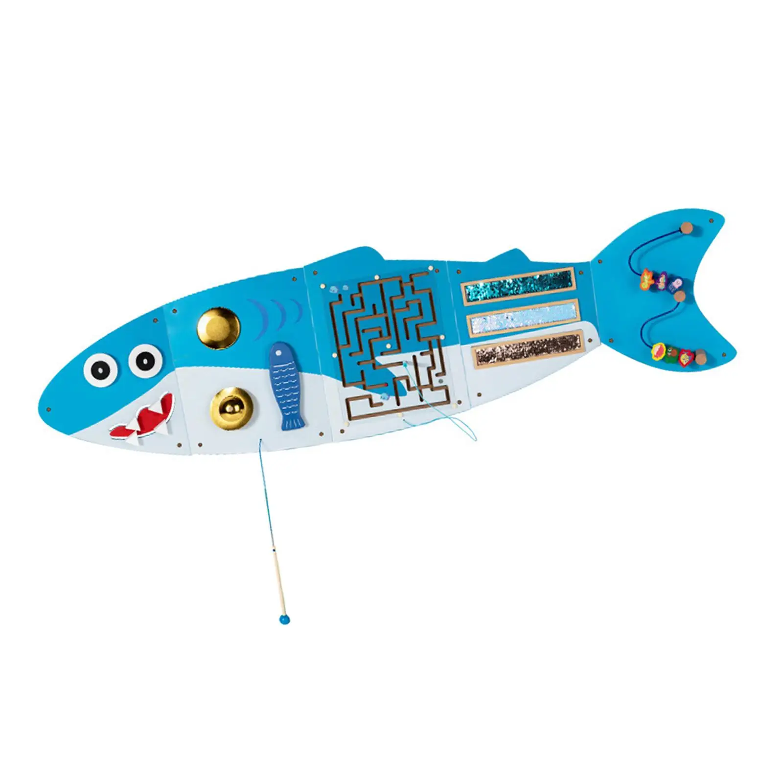 Shark Montessori Busy Board Early Development ผนังตกแต่งปริศนา Interactive ไม้ Interactive ของเล่นสําหรับ Daycare เด็ก