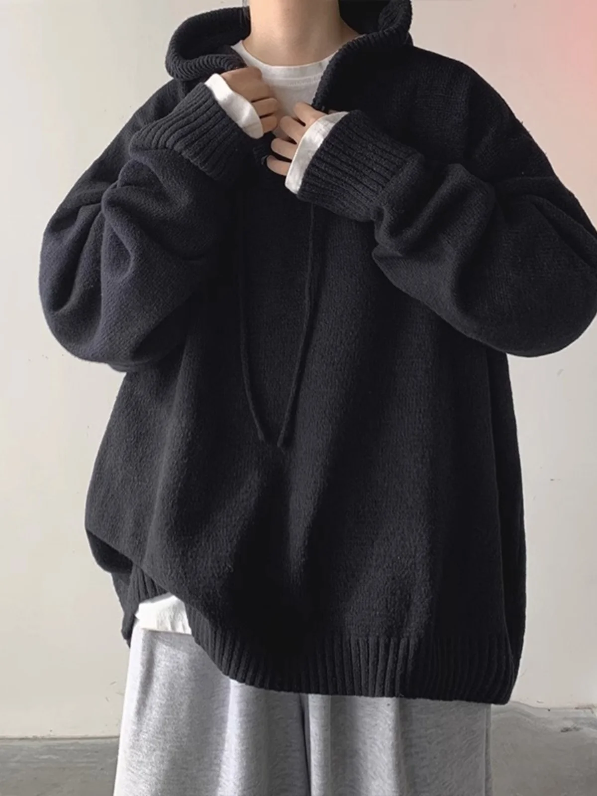 

Толстовка с капюшоном больших размеров 300, мужской повседневный вязаный свитер, верхняя одежда, осень-зима, ленивый Sle, модный бренд, свободный крой из полиэстера...