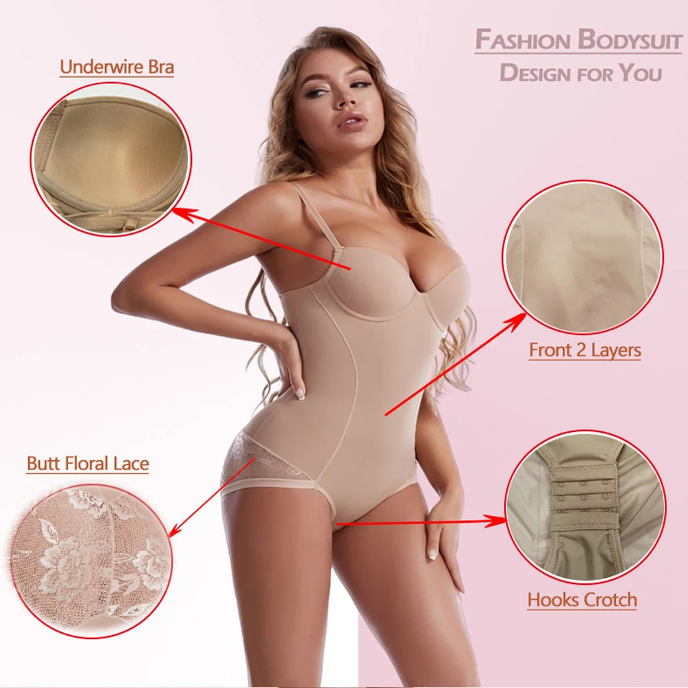 Shapewear Jumpsuit renda pembentuk tubuh, Jumpsuit pelangsing dengan Bra seksi dalam bentuk V untuk wanita