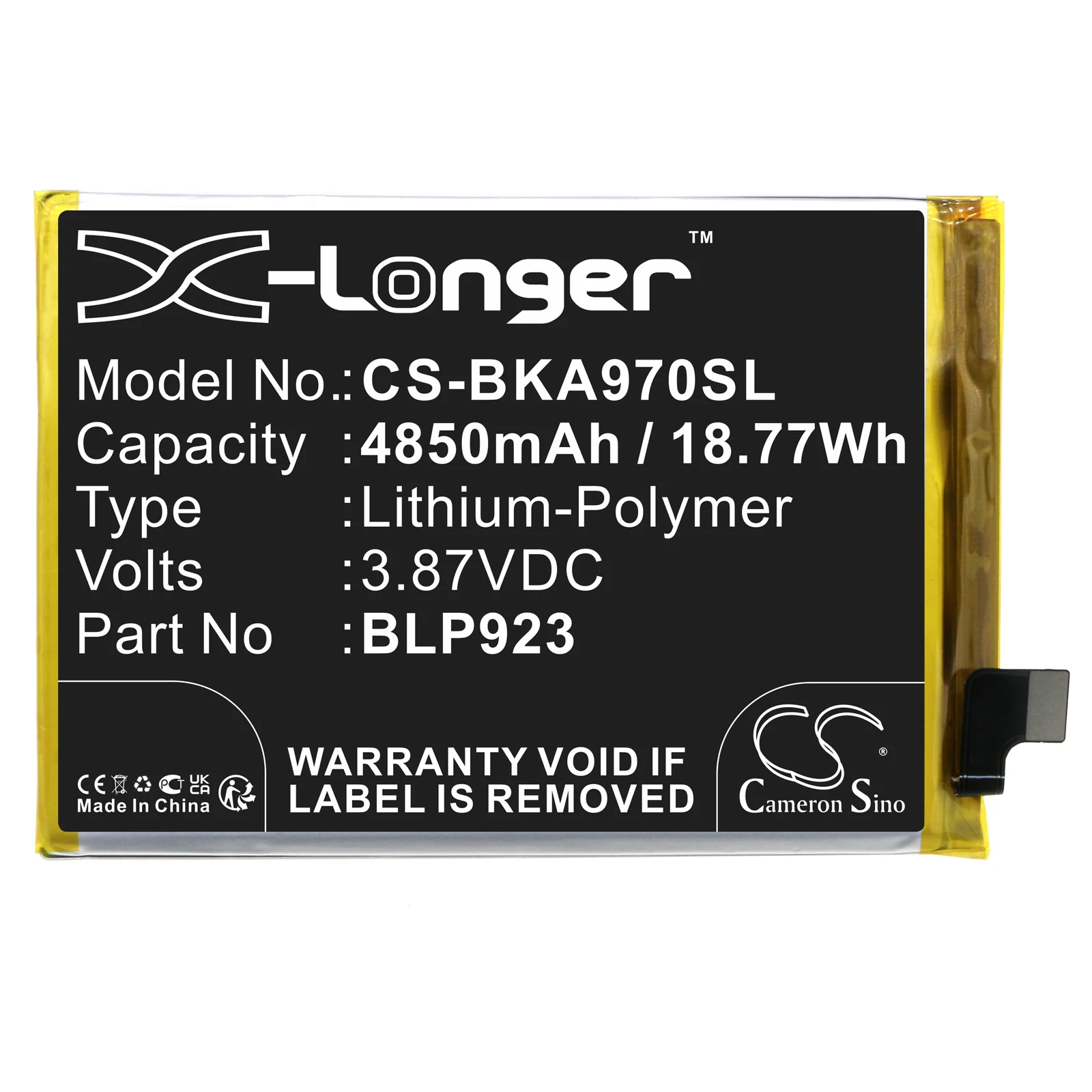 

Li-Polymer Mobile, SmartPhone Battery for VIVO,3.87V,4850mAh,A97 5G PFTM10,BLP923