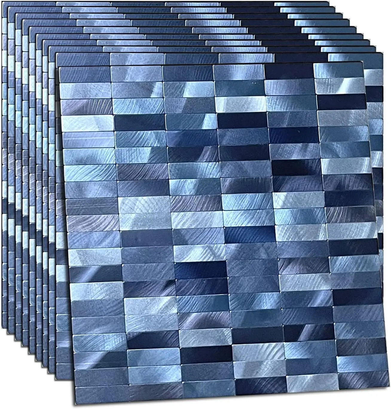 Sheet Peel And Stick Tile Backsplash Self- Adhesive Wall Tiles Aluminum Mosaic Sticker For Kitchen (Rectangle Blue Mix)