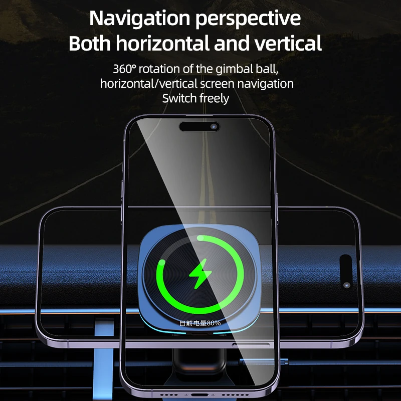 Car Fast Charging Mount Magnetic Wireless Charger Air Vent Phone Holder Stand For Magsafe iPhone 17 16 Pro Max 15 14 13 12 Phone view 5