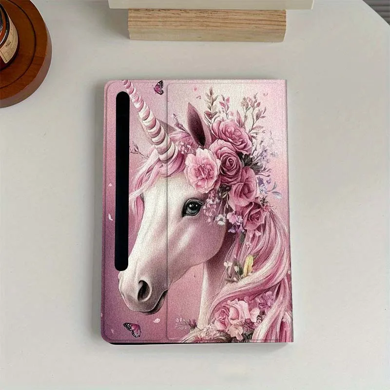 

Cute Horse Pink Flowers Gift For Samsung Galaxy Tab S6 S7 S8 S9 S10 FE Plus Lite Soft Flexible Support Tablet Case