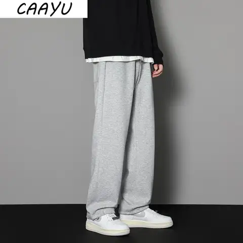 CAAYU 스웨트 팬츠 남성 스트레이트 바지 대형 남성 루즈 블랙 캐주얼 바지 streetwear 스포츠 바지 조깅 특대 스포츠