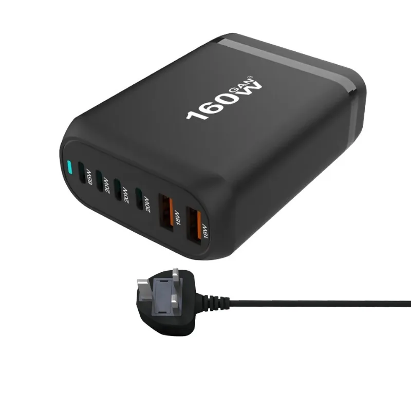 mobil 160W USB C-hili tiz kargadyr, 3.0W tiz kargadyrma cihazy, 6 USB C-hili PD portlar, tablet kompýuterler üçin peýdalanýar