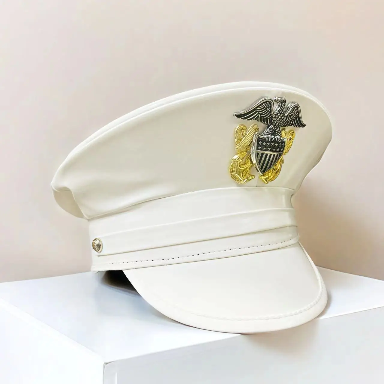 HongLuan レーザーレザーキャプテンハット ラインストーン＆ミリタリーキャップ 女性用、レイブフェスティバルアクセサリー＆パーティーキャップ 男性コスプレ用