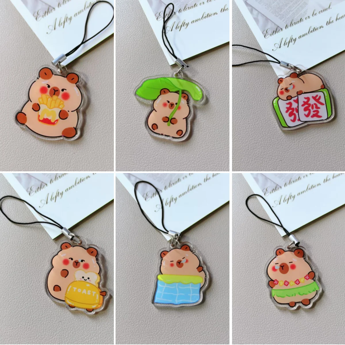 6Pcs/Lot Capybara Pendant Phone Lanyard Cute Cartoon Mobile Phone Strap Keychain For Girl Gift