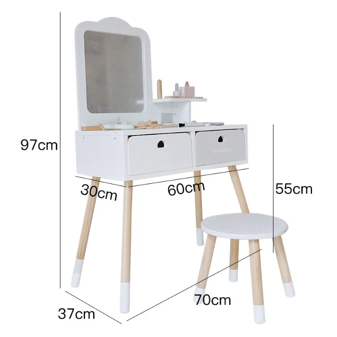 طاولة تزيين مستحضرات التجميل للأميرة، لعبة تعليمية خشبية للأطفال محاكاة الأدوار للفتيات
