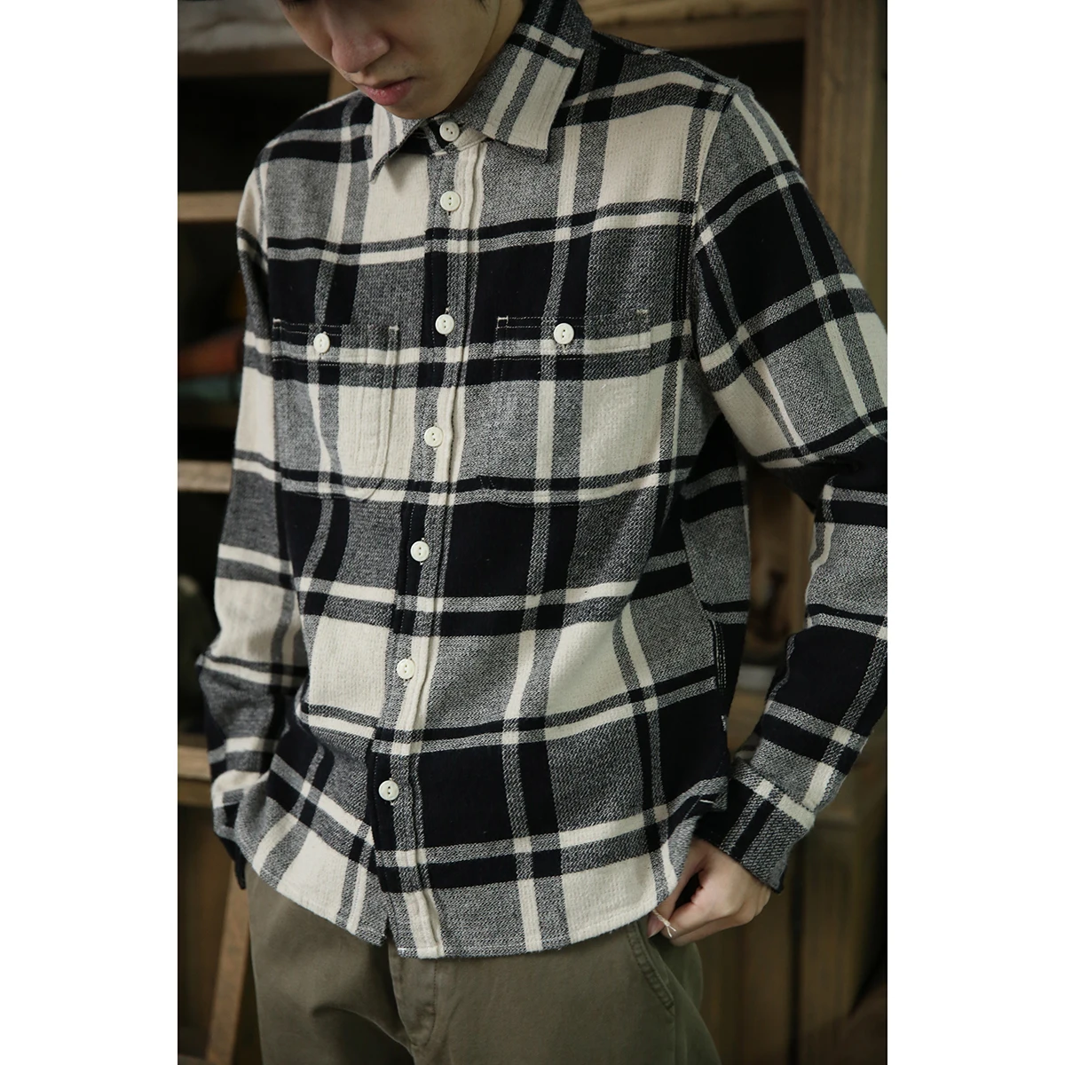 BOB DONG Flannel Work Shirt All-Season Men\'s Long Sleeve Plaid Casual Shirts