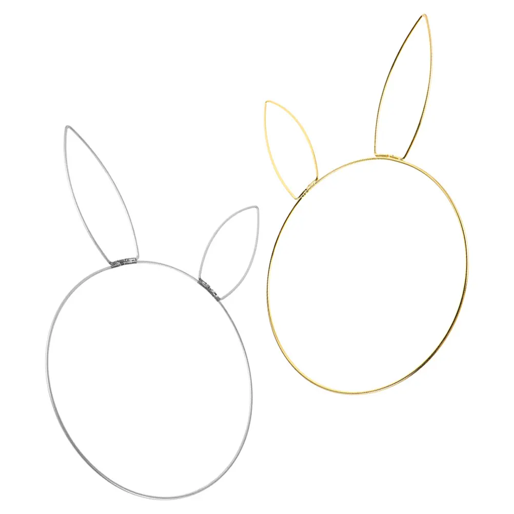 

2Pcs Rabbit Head Iron Hoop DIY Craft Forms Floral Wreath Easter Decor Bunny Shaped Wire Frame Garland Accessories