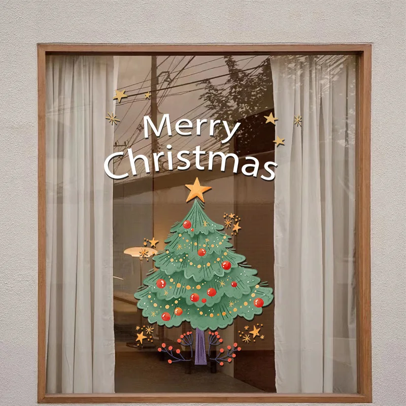 

Christmas Decoration Static Stickers Ins Wind Sisplay Transparent Glass Mirror Stickers Decoration Christmas Tree Doors Windows