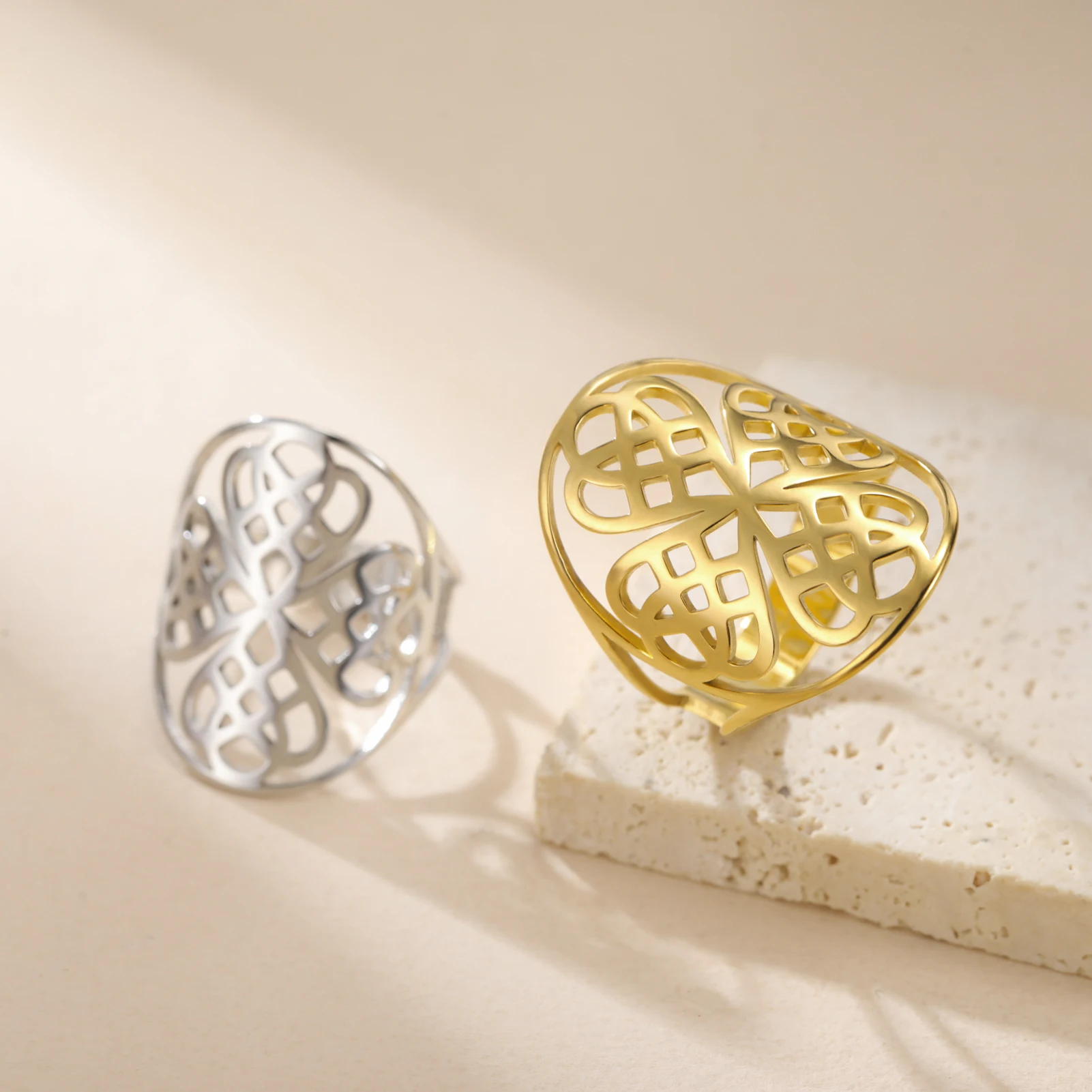 1pc Four Leaf Clover Open Rings For Women Stainless Steel Celtics Knot Minimalist Charm Ring Jewelry Weddings Gifts