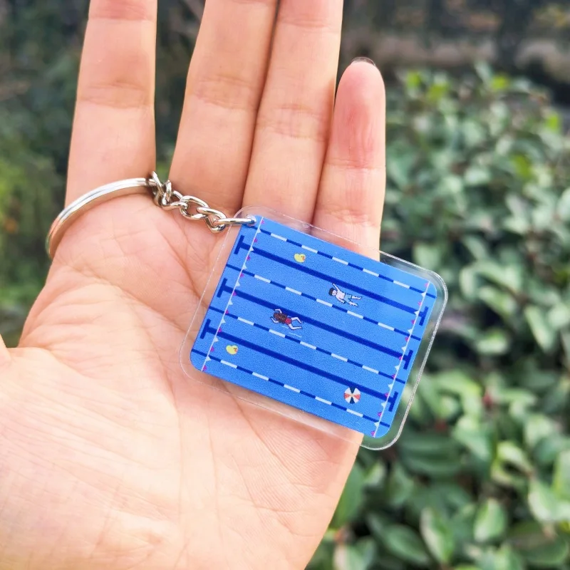 1pcs Swimming Pool Keychain Souvenir Mini Tennis Pendant Swimming Three-dimensional Acrylic Keychain