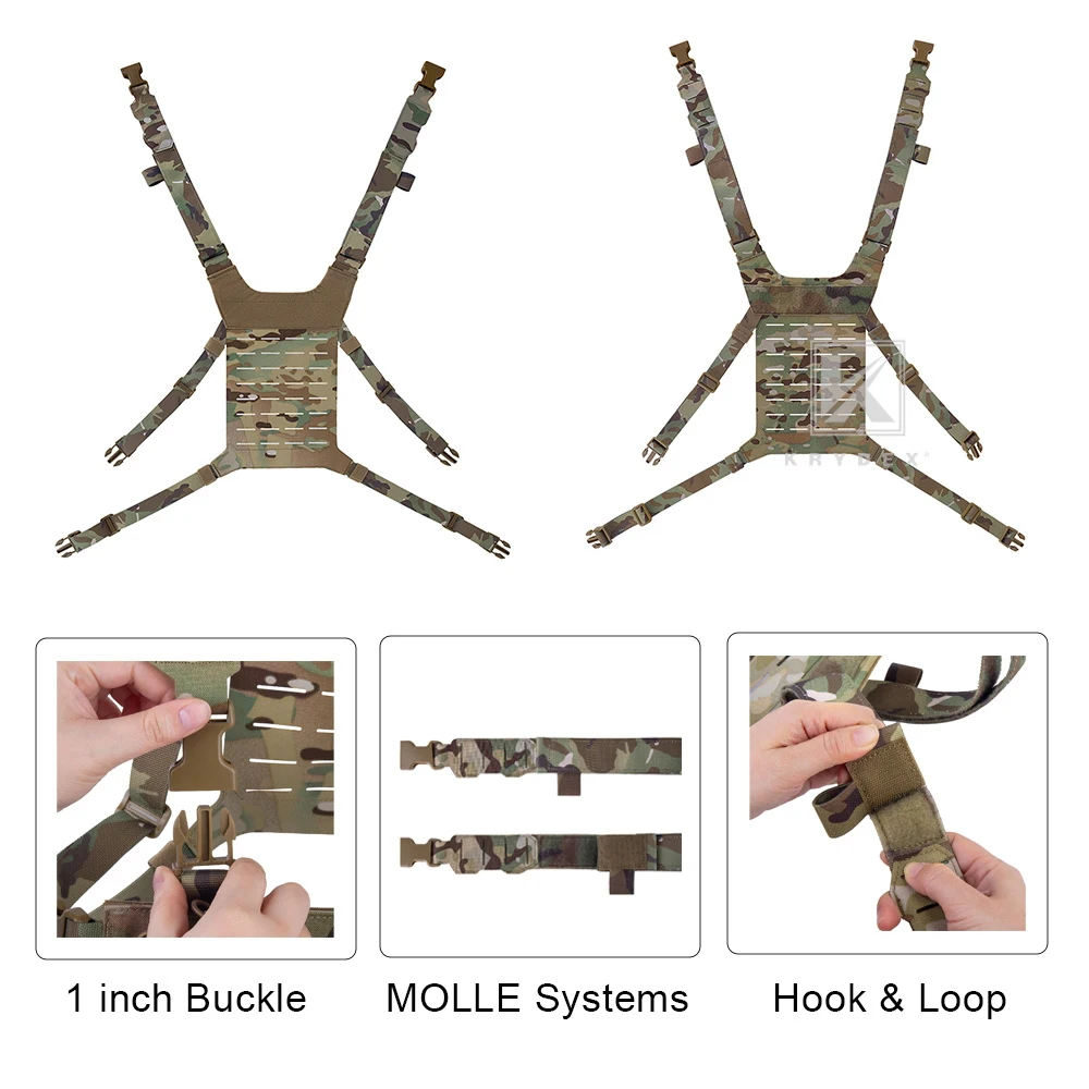 KRYDEX Tactical Chest Rig Shoulder Strap with Back MOLLE Panel Add-on Loading System Airsoft Gear Accessories