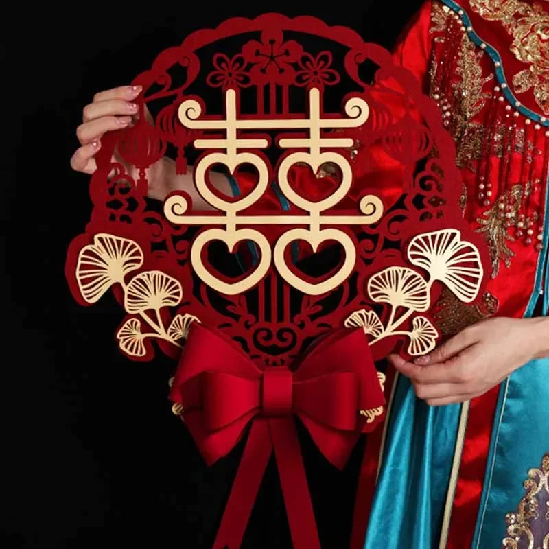 Chinese Wedding Decoration Double Happiness Door Stickers Wedding Supplies Paper Fan Marriage Room Decoration Home Ornament