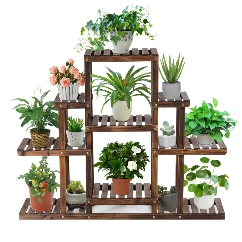 

Wooden succulent balcony flower rack indoor shelf green dill flower rack multi-layer living room household flower pot rack