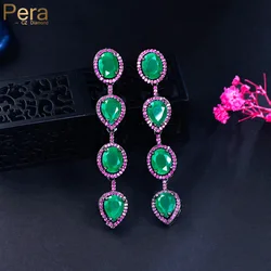 Pera Dignified Oval Cubic Zirconia Long Emerald Green Red Water Drop Dangle Earrings Evening Party Dress Jewelry for Ladies E955