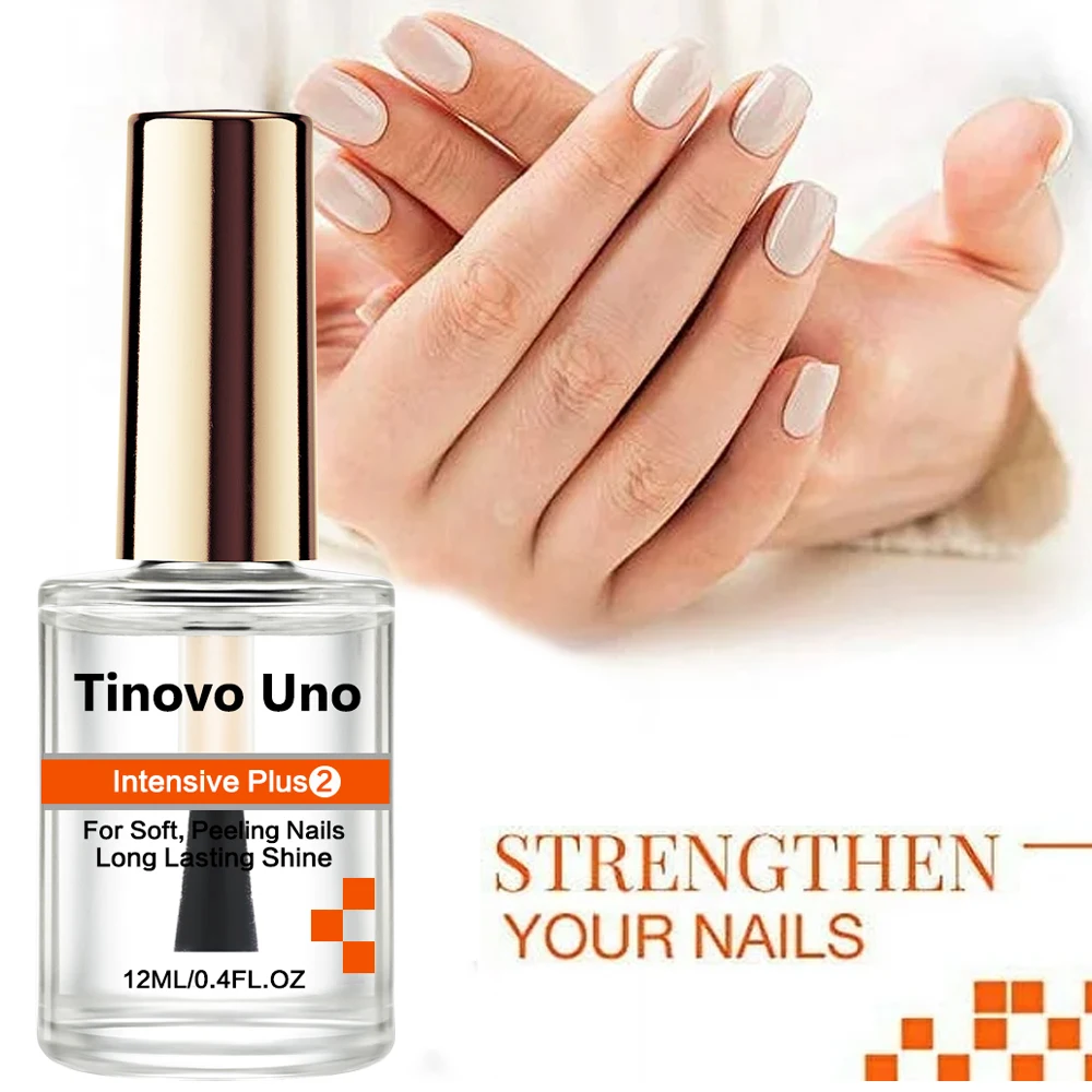 Tinovo Uno Intensive Plus Nail Strengthener Super Shine Bright Oil Natural Nail Polish Finish Hardener for Repair Peeling Nails