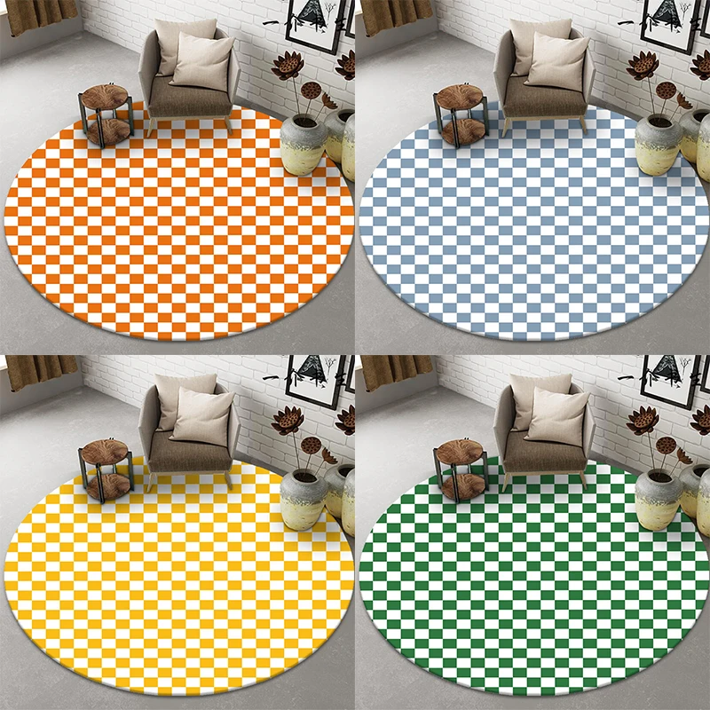 Black and white Checkered carpet Home Bedroom Living Room Coffee Table Mat Round  Decoration Salon    decor