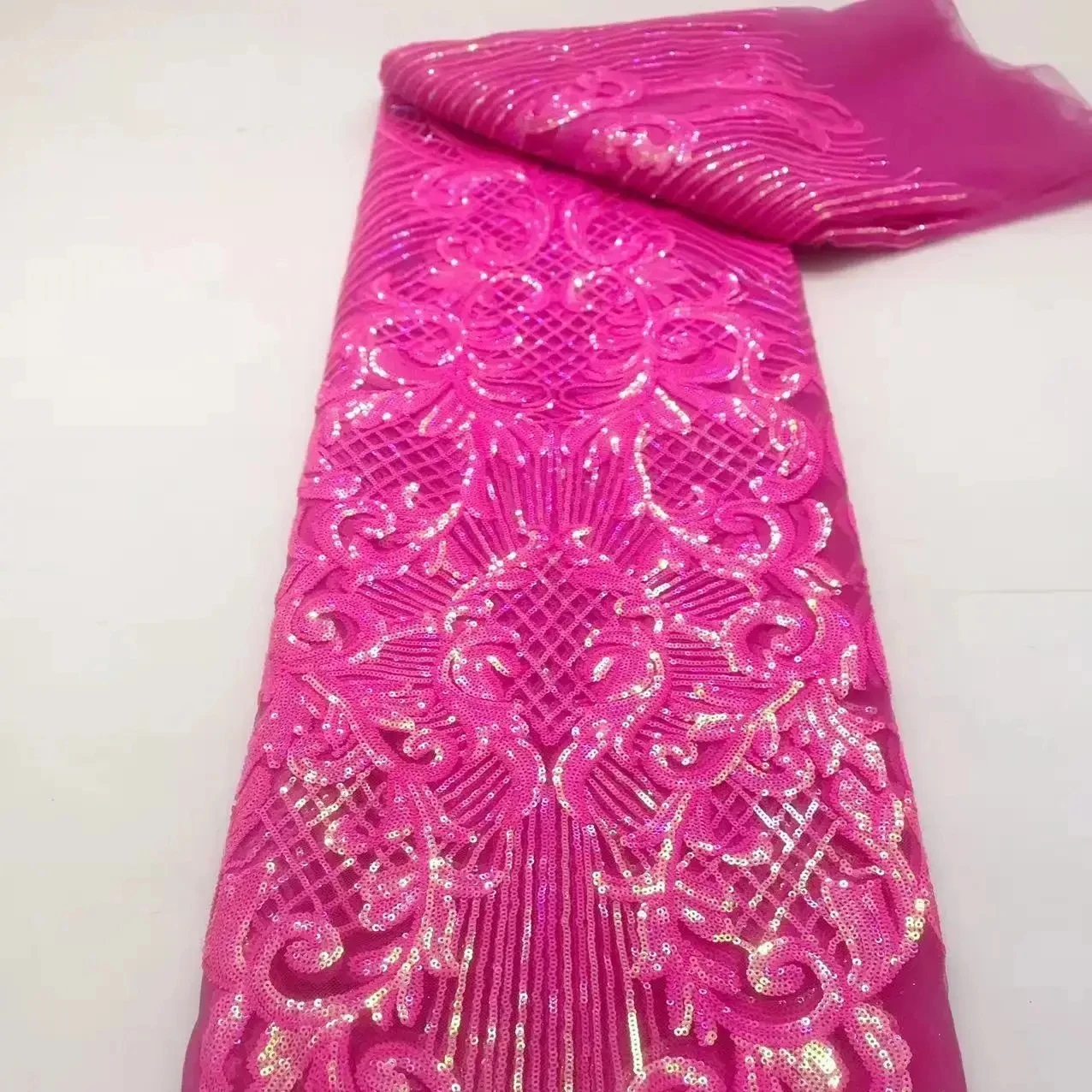 

French Mesh Lace 2026 Fabrics Embroidery Sequins Tulle African lace Fabric for Nigeran Women Party Dresses 5Yards Sewing Meters