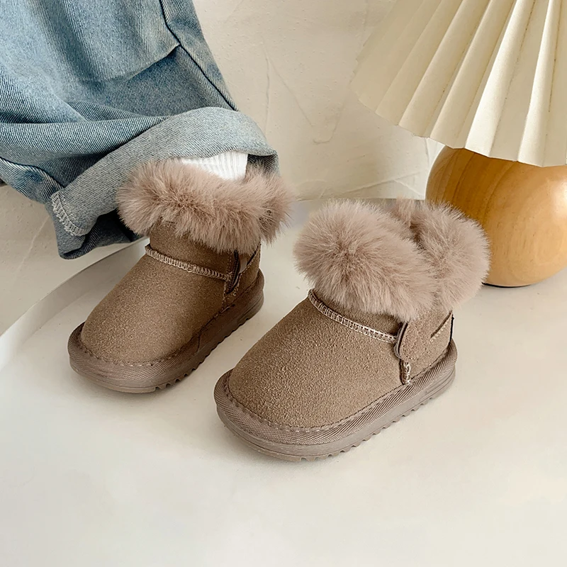 

2025 New Winter Warm Children Snow Cotton Girls Boys High Quality Boots Soft Sole Zip Side Fashion Thick and Warm Boots