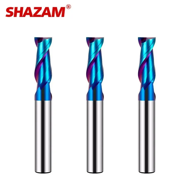 SHAZAM HRC70 2-Flute Tungsten Steel carbide Blue Nano Coating Flat Milling Cutter CNC Stainless Steel Special End Mill Tools