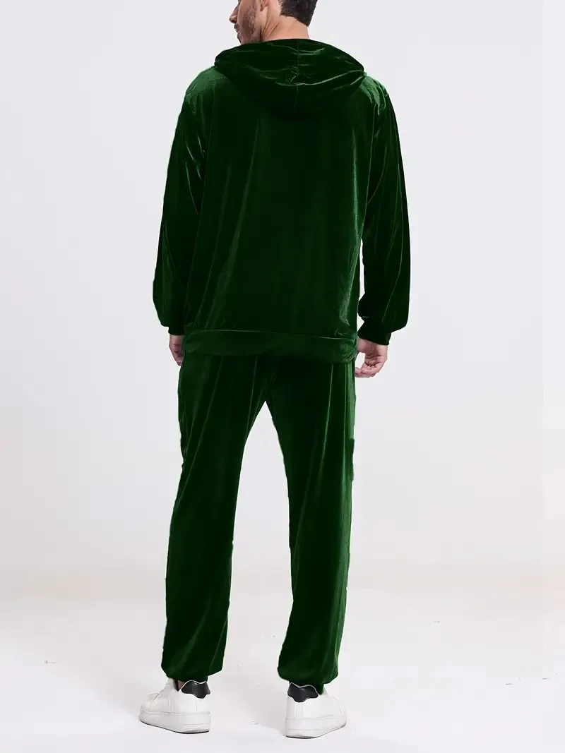 Herren-Trainingsanzug aus Samt in Goldoptik mit Reißverschluss-Hoodie, elastischen Bündchen und Jogginghose, Frühling/Herbst, europäisch-amerikanischer Casual-Stil, zweiteiliges Outfit – Detail 26