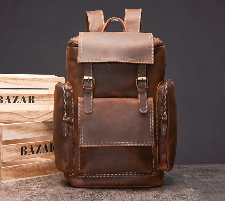 Nasva Leder Rucksack Herren Vintage Reise rucksack Camping Business School Büro tasche Messenger Laptop tasche – Detail 4