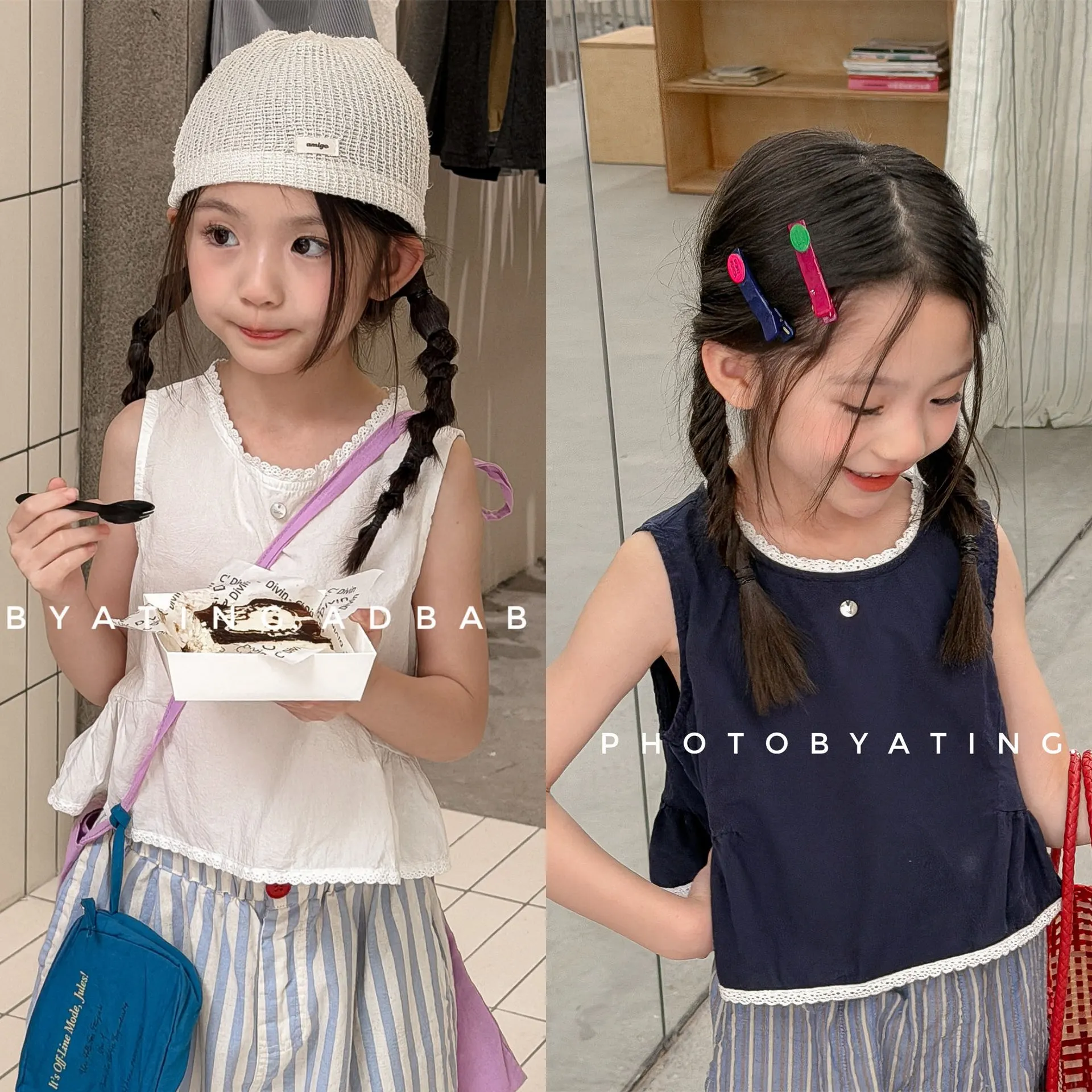 2026 Huzhou Zhili Children's Clothing Summer New Product Girls' Summer Clothing Korean Lace Sleeveless Shirt