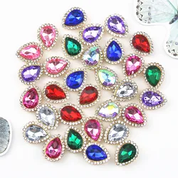 Tear Drop Shape acrylic Rhinestones Sew On Teardrop Crystal Stone Diamond Metal Base Buckle Wedding garment hat shoe Decorate