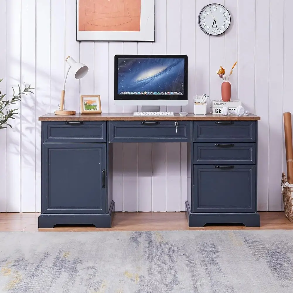 

Письменный стол для руководителя 60 Executive Desk с зарядной станцией, стол для домашнего офиса с 4 ящиками и 1 шкафом для документов, основной ящик с замком, деревянный стол