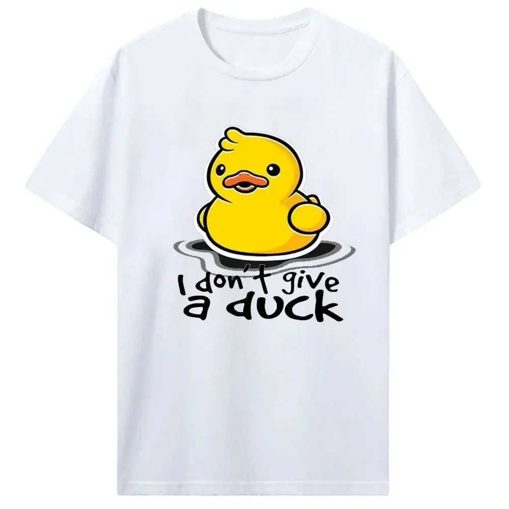 Funny Duck Print T Shirt Men's Casual All-Season T-Shirt 'I Don't Give A Duck' Cartoon Print Crew Neck Stretch Machine Washable