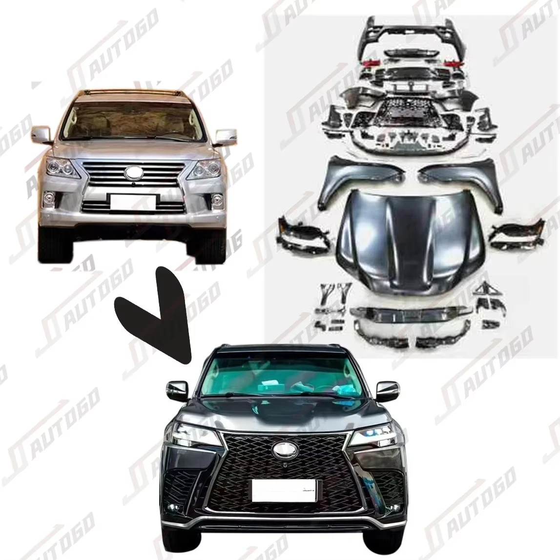 Conversion Body Kit For Lexus LX570 2008 2009 2010 2011 2012 2013 2014 2015 2016 2017 Facelift To 2024 LX600 Headlight Front Kit