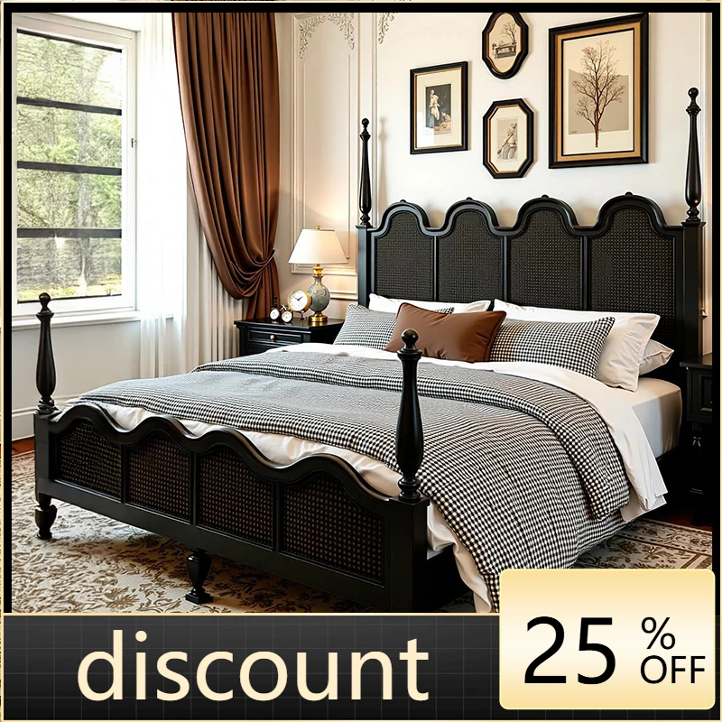 

LH medieval solid wood double bed light luxury retro wedding bed bedroom vine bed