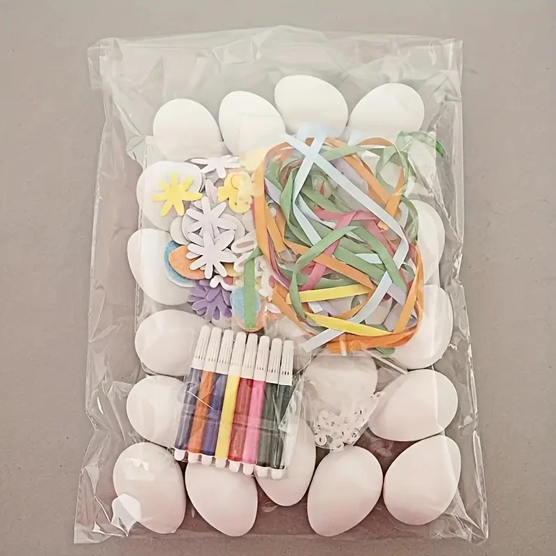 

25Pcs Easter Decorative Eggs Set, White Hollow Paintable DIY Eggs