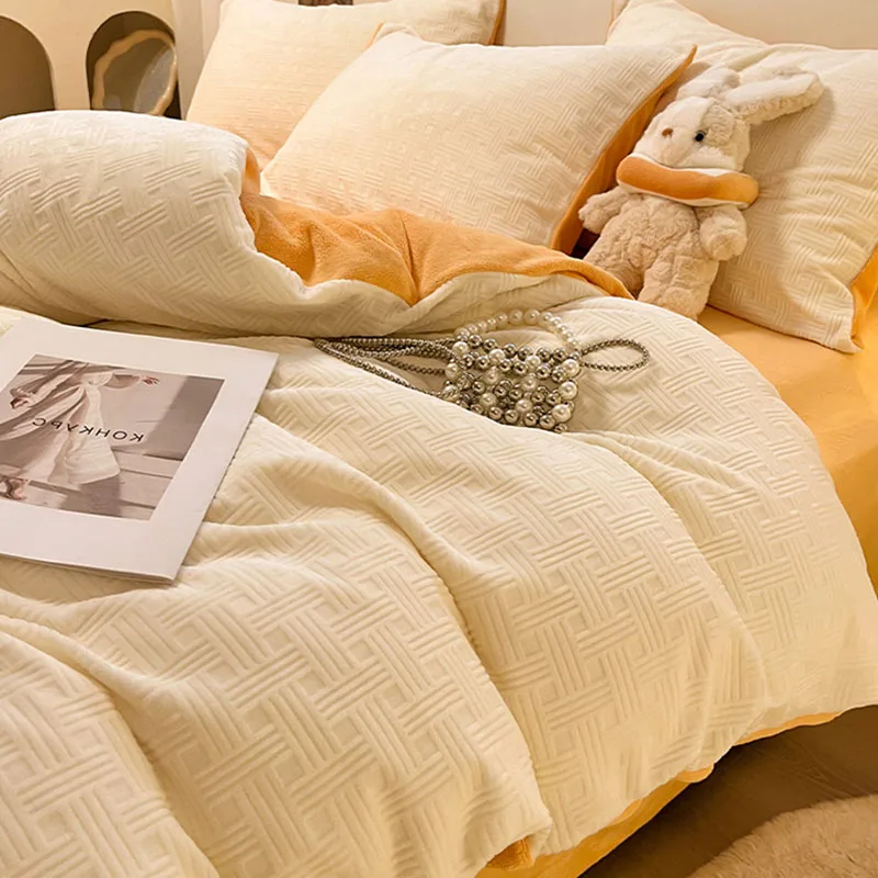Thick Waffle Milk Fleece Duvet Cover 3D Carved Winter Comforter Cover for Bedroom 1Pcs Warm and Anti-Static Bedding for Adults