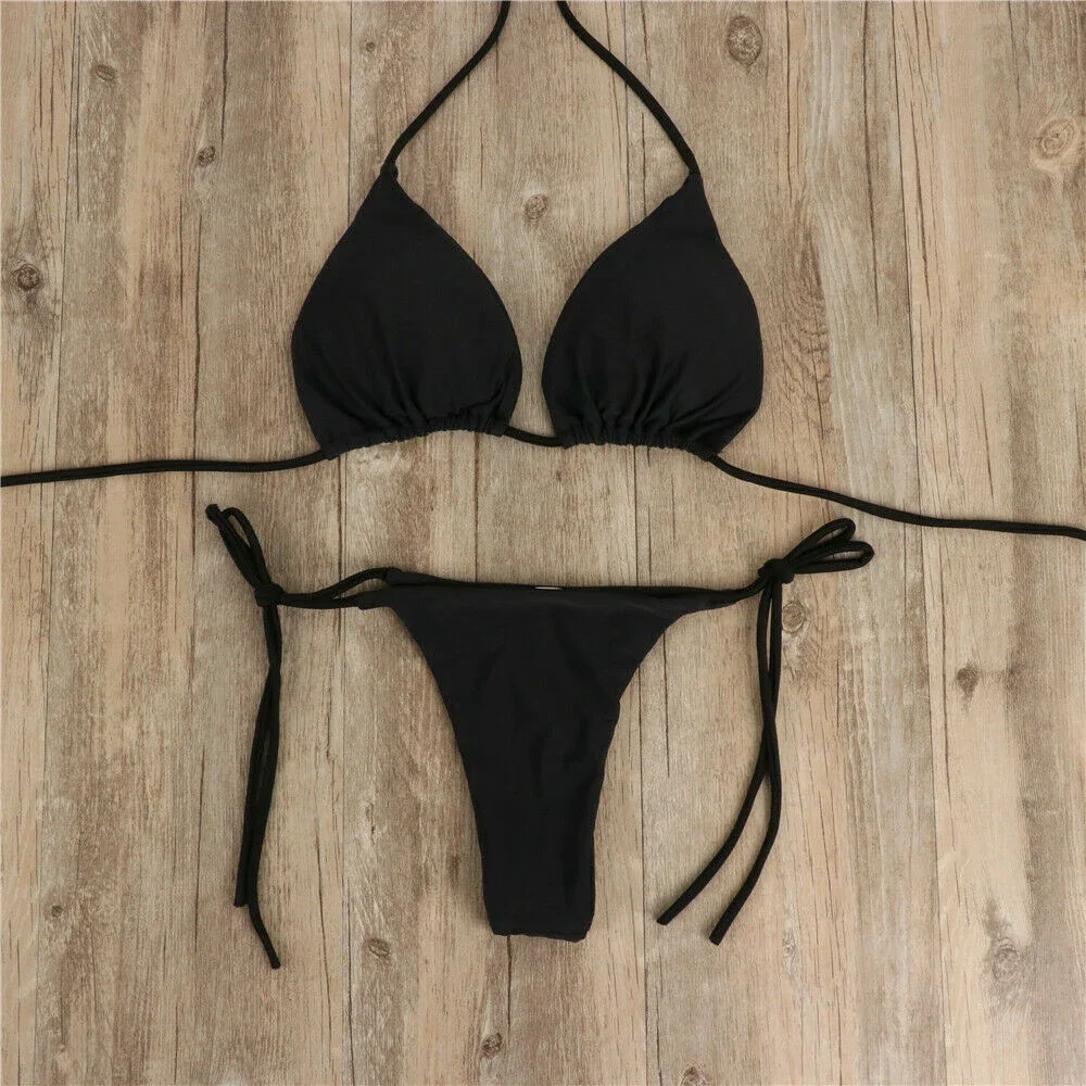 Conjunto de Bikini con Tanga para mujer, bañador Sexy de estilo Bandage, traje de baño brasileño de poliéster, equipo de natación para fiesta de verano