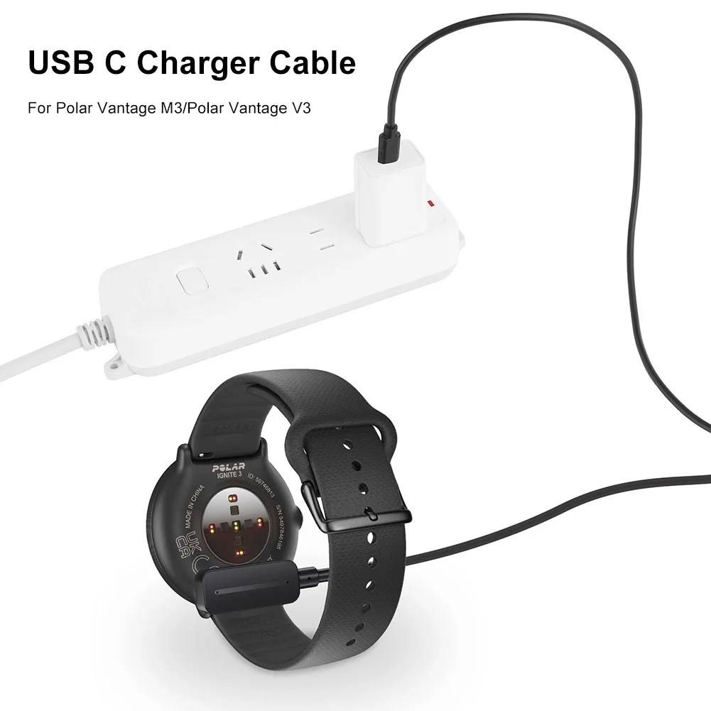 

Зарядный кабель USB C, шнур 1 м, сменный зарядный кабель USB C, портативный адаптер питания для Polar Pacer/Polar Pacer Pro
