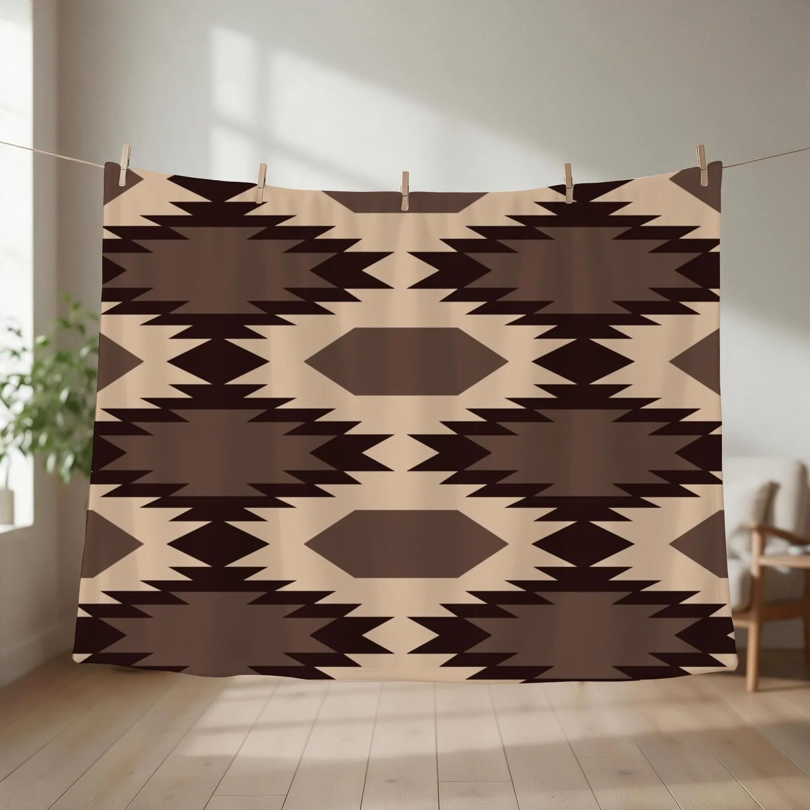 Navajo Brown Pattern Throw Blanket couch cozy soft plush fuzzy picnic outdoor blanket