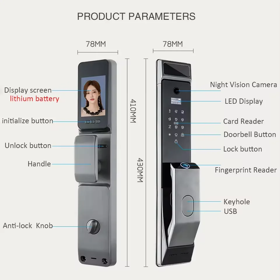 Picture 7: Smart Door Lock Keyless Tuya Wifi Fingerprint Push Pull Home Lock With Camera Biometric Door Lock