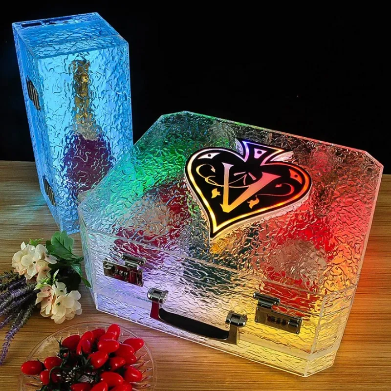 

Portable Ice Rock Ace of Spade Glorifier Box LED Rechargeable Champagne Bottle Carrier Display Case For Bar Night Club