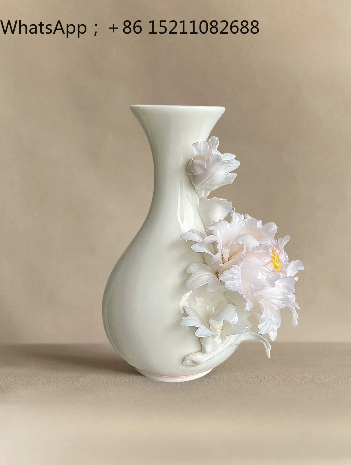 LLY handmade ceramic peony vase new Chinese living room flower arrangement ornament housewarming Mid-Autumn Festival gift